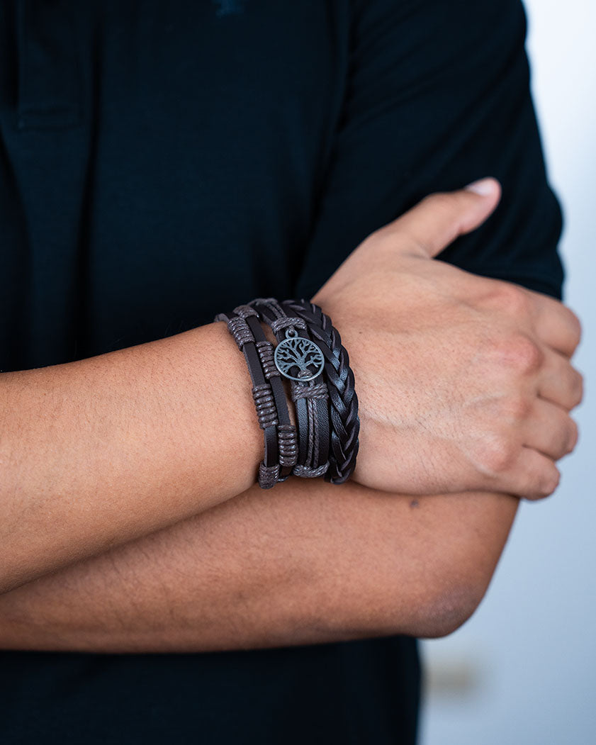 Árbol de la vida - MARRON - ( 3 pulseras ) ( talla ajustable )