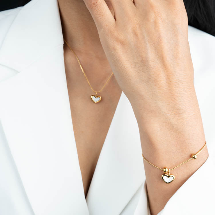 Set Corazon 18k ( Collar - Pulsera - Aretes ) ( Resistente al agua )