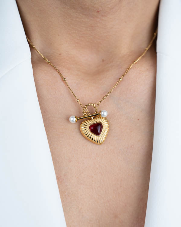 Set Corazon ROJO ( Collar - Aretes ) ( Resistente al agua ) ( Protección )