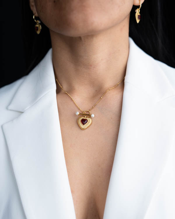 Set Corazon ROJO ( Collar - Aretes ) ( Resistente al agua ) ( Protección )