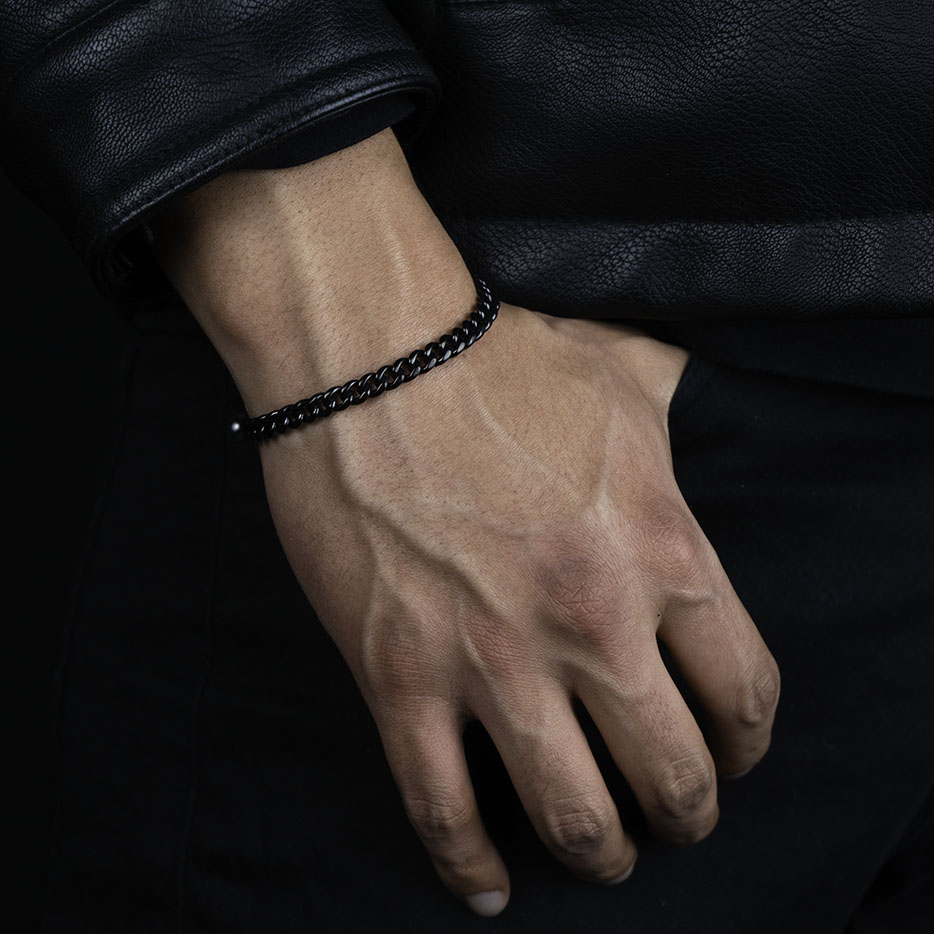 Brazalete Cubana 6mm - Negro (Acero quirúrgico inoxidable grado 316L)