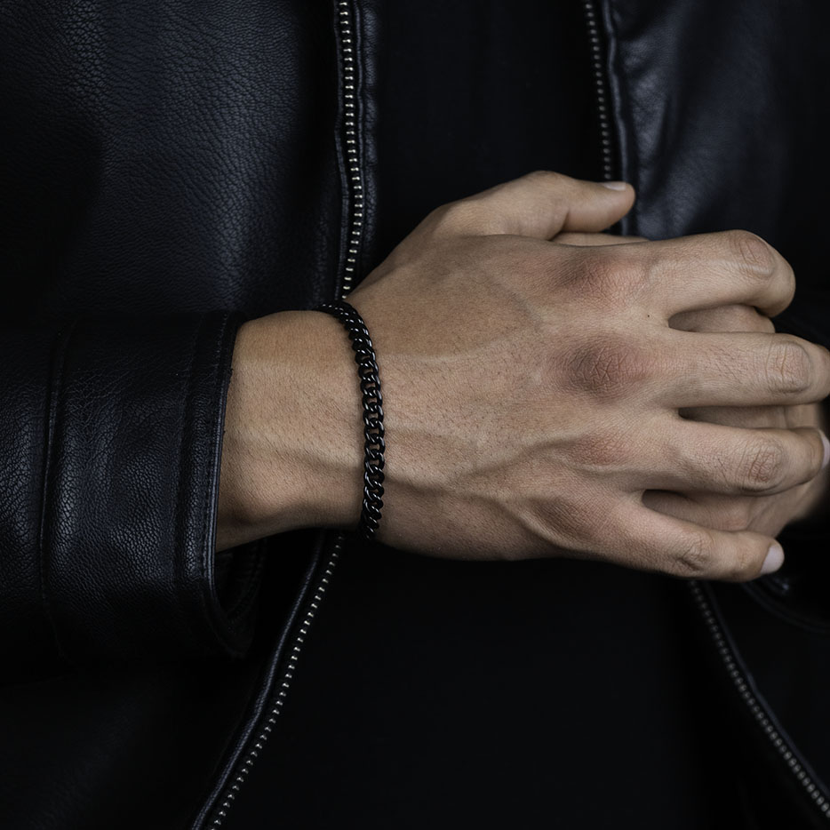 Brazalete Cubana 6mm - Negro (Acero quirúrgico inoxidable grado 316L)