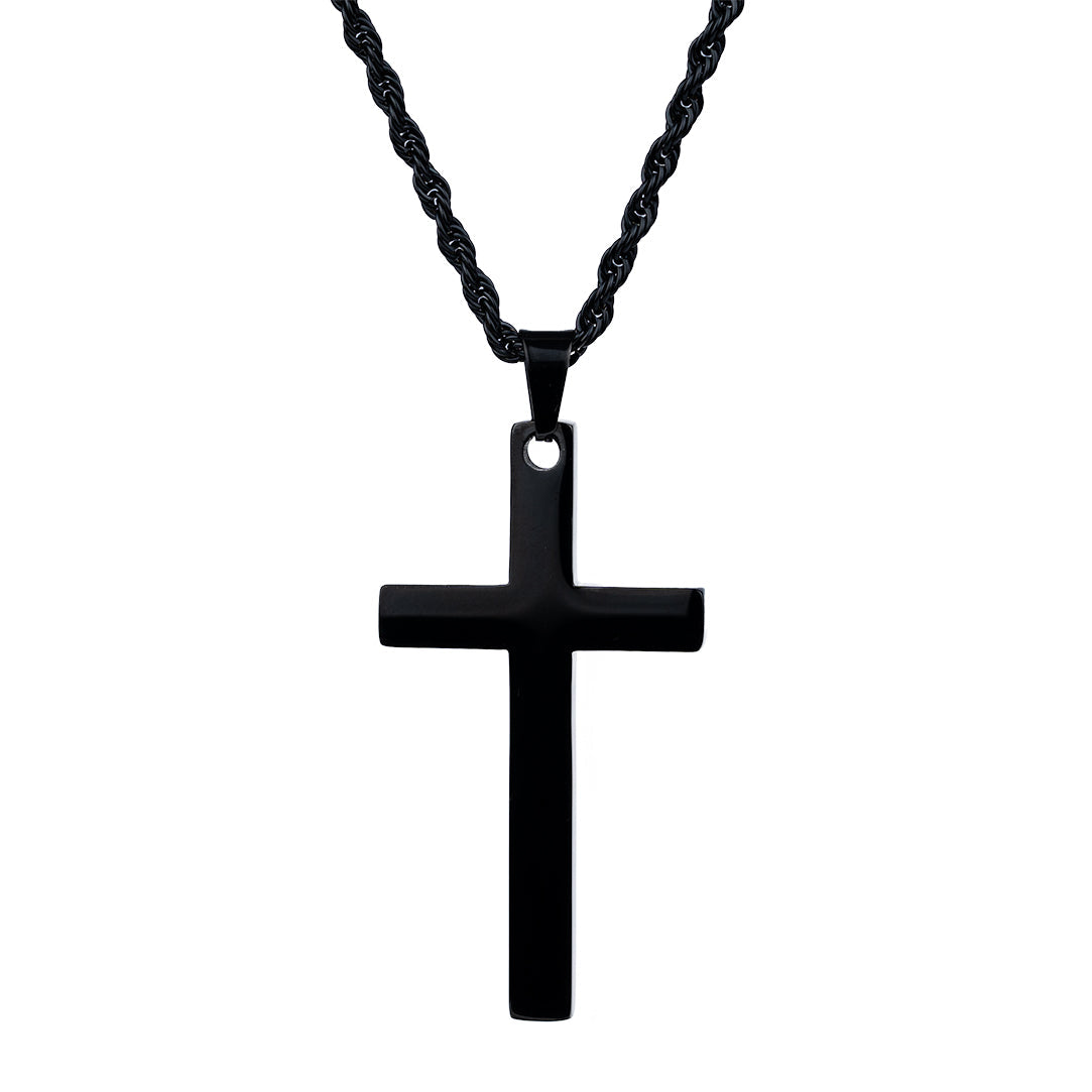 Cruz negro( Incluye cadena y dije )( Acero inoxidable ) GRATIS x compras de 300 soles