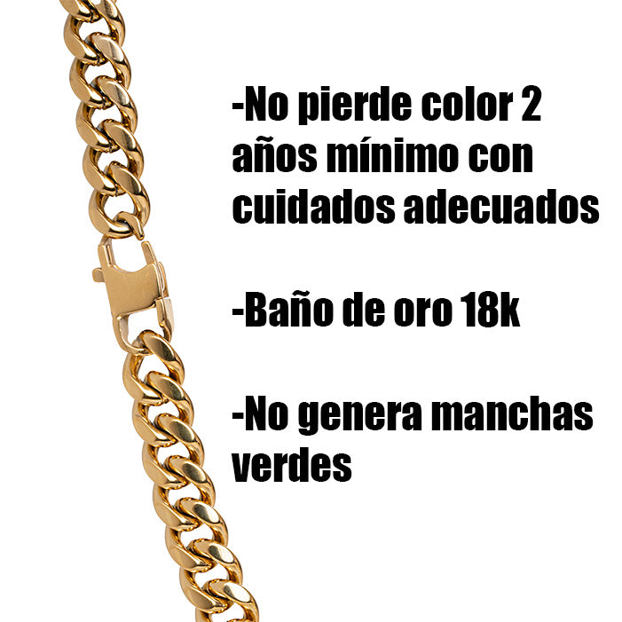 Cubana - Dorado - 8mm( Acero quirúrgico inoxidable grado 316L)(Baño de oro 18k)