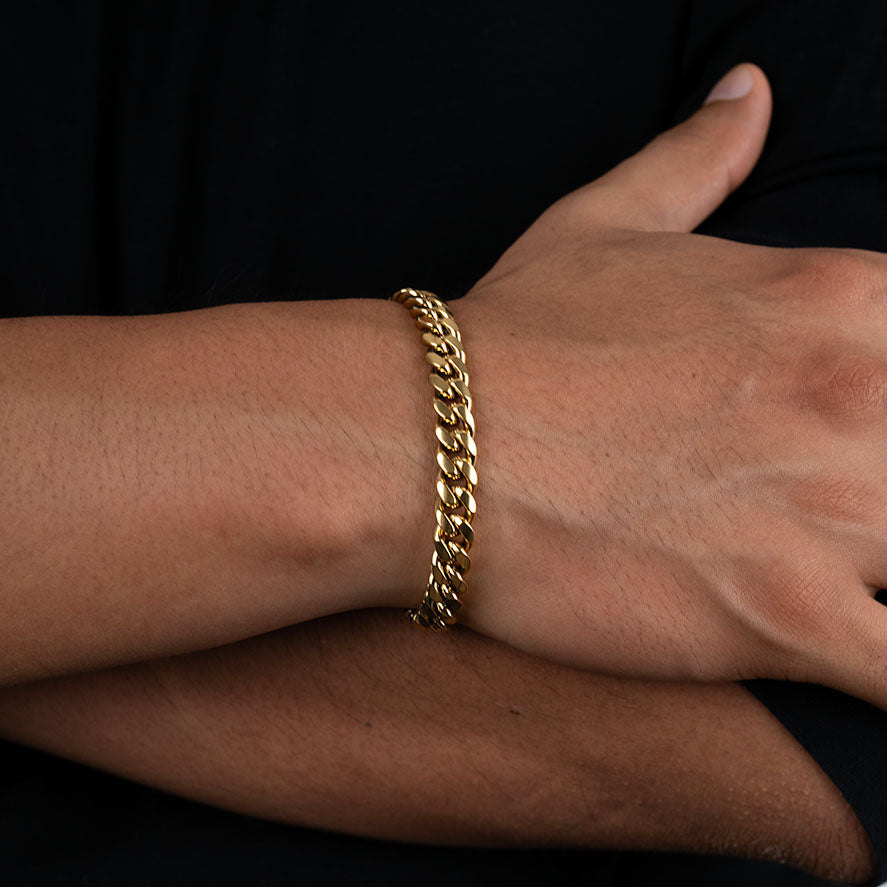 Cubana - Dorado - 8mm( Acero quirúrgico inoxidable grado 316L)(Baño de oro 18k)