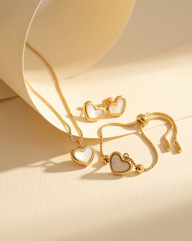 Set Corazon 18k ( Collar - Pulsera - Aretes ) ( Resistente al agua )