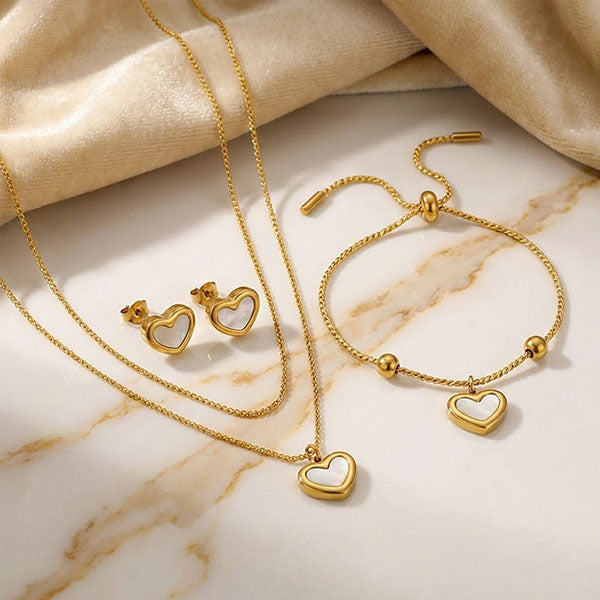 Set Corazon 18k ( Collar - Pulsera - Aretes ) ( Resistente al agua )
